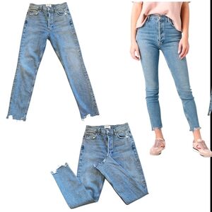 Agolde Nico Women 25 High Rise Slim Fit Straight Raw Hem Stretch Buttonfly Jeans